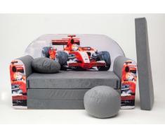 Pro Cosmo – A22 niños sofá cama futón con puff/reposapiés/almohada, tela, gris, 168 x 98 x 60 cm