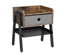 VASAGLE Mesa Auxiliar, Mesita de Noche, Mesa Lateral con Cajón Extraíble, Marco de Mteral, Estilo Industrial, Sala de Estar, Dormitorio, Vintage LET64X
