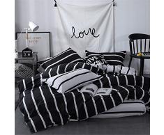 Morbuy Ropa de Cama, 3 Piezas Juego de Ropa de Cama con Funda de Edredón de 1 Microfibra de 2 Funda de Almohada 90% Polyester Diseño de Impresión (150x200CM, Barras Verticales en Blanco y Negro)