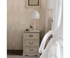 Rebecca Mobili Mesita de Noche Cajonera 3 Cajones Madera Paulownia Gris Marrón Shabby Vintage Decoración Hogar Dormitorio (Cod. RE4891)