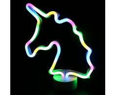 XIYUNTE Unicornio Lámparas neón de mesa - LED Unicornio Neon Luces de la noche con pedestal, Lámparas de mesa y mesilla de noche, Colorful Iluminación de interior infantil,Decoración del hogar