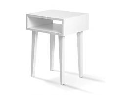 SuenosZzz - Especialistas Del Descanso SUENOS ZZZ- Mesita de Noche Estilo Nórdico + Hueco. Madera de Pino. Color Blanco. Medidas: 45 cm Ancho x 60 cm Alto x 35 cm Fondo.