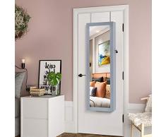 SONGMICS Armario para Joyas, Gabinete con Cerradura de Pared, Organizador de Almacenamiento para Pendiente Collar, con Espejo y Varios Compartimentos, Gris JJC93GY