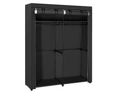 SONGMICS Aramrio de Tela, Armario Portátil con 2 Varillas para Colgar, Perchero, Plegable, Guardarropa, para Dormitorio, Estudio, 140 x 43 x 174 cm, Negro RYG02BK