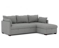 Confort24 Orlando Hogar Sofá Cama 3 Plazas Chaise Longue Esquinero Reversible Izquierda o Derecha con Arcón Tapizado Tela Gris Sofá de Salon Decoración de Hogar Cojines y Tapicería 221 x 162 x 90