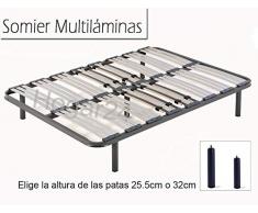 HOGAR24 ES Somier multiláminas con reguladores lumbares (5 Patas Incluidas)-Altura de Las Patas 25,5cm- 150x190cm