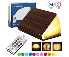 Lampara Libro Plegable de Madera con Mando, 12 Colores y Temporizador – BONNYCO | Lamparas Mesilla de Noche Ideal Decoracion Casa y Habitacion | Regalo Original Cumpleaños, Navidad y Amigo Invisible