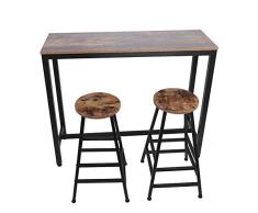 lyrlody Set Mesa Alta de Bar y 2 Taburetes, Set de Bar Muebles Altas Estructura de Madera Pintura de Hierro Mesa de Cafetería Set de Balcón para Salon Cocina Restaurante Bar Pub Bistró Cafetería