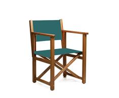 AUTENTICA SILLA MENORQUINA - SILLA DIRECTOR - SILLA PLEGABLE en MADERA para TERRAZA y JARDIN en COLOR BRANDY Y TELA ACRILICA COLOR VERDE BOTELLA