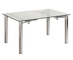 MerkaHome - Mesa Comedor Extensible Cristal Templado y Cromo Lirio 140x90 cm