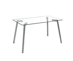 MOMMA HOME Mesa de Comedor - Modelo Alma - Color Tranparente/Gris - Material Cristal Templado/Metal - Medidas 140 x 80 x 75 cm