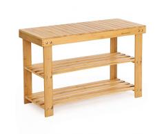 SONGMICS Banco Zapatero de bambú, Estantería para Zapatos con 3 estantes, 70 x 28 x 45 cm Ideal para Entrada, Baño, Sala de Estar, Pasillo LBS04N