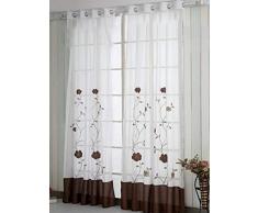 SIMPVALE 2 Piezas Cortinas Visillos Bordado Floral Translucida de Dormitorio Moderno Ventana Cortina Paneles con Ojales para Balcon, Salón, Habitación y Cámara, 140x175cm, Marrón