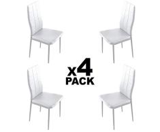 Adec - Laia, Pack 4 Sillas de Comedor, Salon o Cocina, Silla tapizada en Simil Piel Blanco, Medidas: 43 cm (Ancho) x 44 cm (Fondo) x 98 cm (Alto)