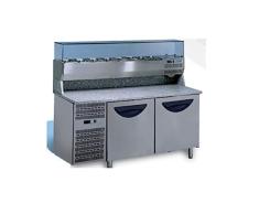 Banco pizza 2 porte refrigerato con piano in granito e vetrina portacondimenti (Gn 1/3)