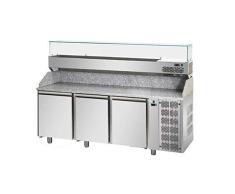 Banco pizza refrigerato con piano in granito e vetrina portacondimenti cm. 200