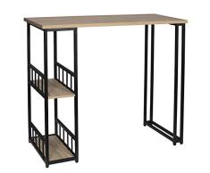 eSituro Mesa de Bar Mesa de Cafetería Mesa de Barra Mesa de Cocina Alta con Estructura de Metal con 2 Estantes 120x50x105cm Roble Claro SBST0401