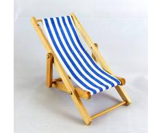 Silla Plegable de Playa, Jardín con Rayas Azules Miniatura Escala 1:12 para Casa de Muñecas