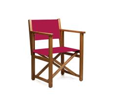 AUTENTICA Silla Menorquina - Silla Director - Silla Plegable en Madera para TERRAZA y Jardin en Color Brandy Y Tela ACRILICA Color Burdeos