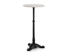 Blumfeldt Patras XS Mesa de Exteriores con Estilo Juvenil - Tabla de mármol Pulido, 60 cm de diámetro, Pata de Hierro Fundido, Único con Piedra Natural, Blanco