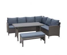 Outsunny Conjunto 4 Piezas Muebles de Ratán con Cojines para Jardín o Terraza Patio 2 Sofá 1 Mesa 1 Banco de Exterior Tubo de Hierro Gris