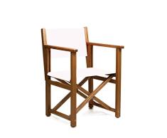 AUTENTICA Silla Menorquina - Silla Director - Silla Plegable en Madera para TERRAZA y Jardin en Color Brandy Y Tela ACRILICA Color Blanco