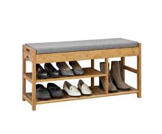 SoBuy FSR47-N,ES Banco de Almacenamiento con cajón y cojín,Zapatero,L90 cm x H45 cm (Bambú)