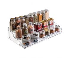 mDesign Especiero extensible de plástico – Estante para especias y condimentos – Ideal accesorio de cocina para organizar especias – Especiero con 3 niveles – transparente