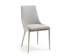 Kave Home - Silla de Comedor Davi Gris Claro de Piel sintética y Patas de Acero revestidas