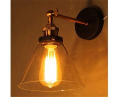 Lightess Apliques de Pared Lámpara Vintage Lámpara Industrial Estilo Retro Iluminación Rústico Casquillo E27 Lámpara de Pared No Incluye Bombilla, Color Transparente
