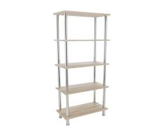 KING Moderno Sistema de estantería de 3 baldas estantería de Vitrina de 90 cm de Ancho, Patas de Cromo, Roble Blanco Lavado, marrón, 5 Shelf
