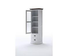 Robas Lund aw800t06 Gomera Vitrina Izquierda, Madera Maciza, Acacia lacada en Blanco/marrón Basalto, 1 Puerta/2 cajones, Aprox. 70 x 210 x 45 cm