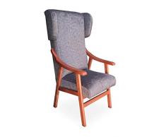 Gasten a gusto Silla con Brazos y Orejas apoya-Cabeza. Madera Color: Cerezo (Medidas: 117 * 69 * 57 cm) Tela Antimanchas: para Personas Mayores o geriátrico. Prótesis de Cadera. Gris