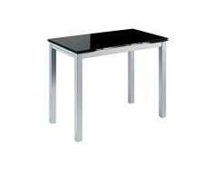 MOMMA HOME Mesa de Cocina Extensible - Modelo CALCUTA - Color Negro/Plata - Material Cristal Templado/Metal - Medidas 100/140 x 60 x 76 cm