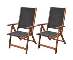 vidaXL Sillas Plegables de Madera de Acacia Asiento de Textileno Negro Asiento