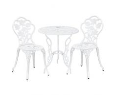 [casa.pro] Set bistro hierro fundido mesa + 2 sillas blanco look antiguo muebles para jardín, terraza, balcón