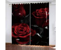 LOVEKKK Blackout Curtain Flor Rosa roja Cortina Ocultante con 8 Ojales Suave para Ventanas de Habitación Infantil, 100% Poliéster, 2 Piezas 110x215cm(An x Al)