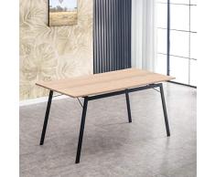 Mc Haus GASHIRA - Mesa Rectangular Comedor de madera Natural con estructura de Metal Negro mate, Mesa Cocina Salón Diseño Moderno 160x80x75cm
