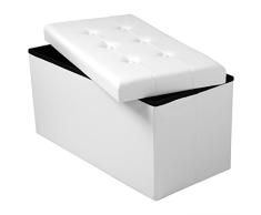 WOLTU® # 836 Taburete Reposapiés Baúl Plegable Banco Caja de Almacenaje Acolchada (Piel Sintética, Capacidad de Carga de hasta 300 kg, 76 x 37,5 x 38 cm,Blanco,SH16ws