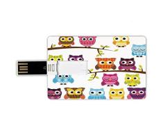 16GB Forma de tarjeta de crédito de unidades flash USB Guardería Estilo de tarjeta de banco de Memory Stick Conjunto de búhos de estilo edredón de retazos en ramas con estampado de mascota de pájaro d