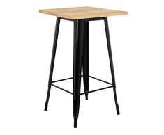 SKLUM Mesa Alta Cuadrada en Madera y Acero LIX Madera - Acero Brillante Negro Madera Natural - (Elige Color)