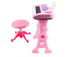 deAO Teclado Electronico Infantil - Piano Karaoke 37 Teclas con Microfono, Taburete, Variedad de Sonidos, Rítmos y Melodias (Rosa)