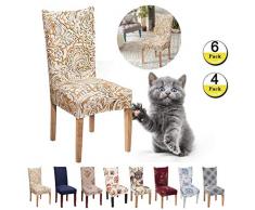 JunYito Fundas para Sillas de Comedor Fundas Decorativas para Sillas Altas Fundas Licra Protectoras Elasticas 4/6 Piezas (N-Amarillo/Fénix, 6 Piezas)