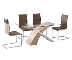 MerkaHome - Mesa de Comedor Málaga. Cristal Templado y Pata Central en Roble y Cromo 160x90 cm