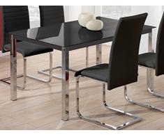 Abitti Mesa para Comedor Fija de Cristal Templado Negro con Patas cromadas 140x90cm