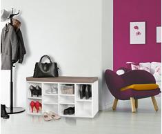 Wohnling Zapato Banco con Asiento Laura Blanco Piso Banco 103,5 x 53 x 30 cm, Asiento Banco con estantes, Perchero Banco con Espacio
