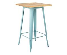 SKLUM Mesa Alta Cuadrada en Madera y Acero LIX Madera - Acero Brillante Azul Isla Paraíso Madera Natural - (Elige Color)