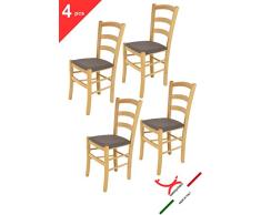 Tommychairs sillas de Design - Set 4 sillas Modelo Venice para Cocina, Comedor, Bar y Restaurante, con Estructura en Madera Color Natural y Asiento tapizado en Tejido Color corzo