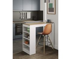 TEMAHOME Aravis Mesa Bar con Almacenamiento, Tablero de Partículas de Melamina, Blanco/Beige (Roble), 115 x 50 x 102.7 cm