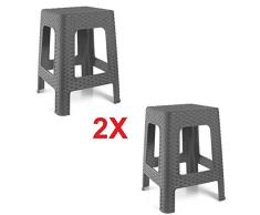 2X Taburete Silla de plástico Estilo Rattan Gris Asiento Cuadrado cómodo jardín Banco